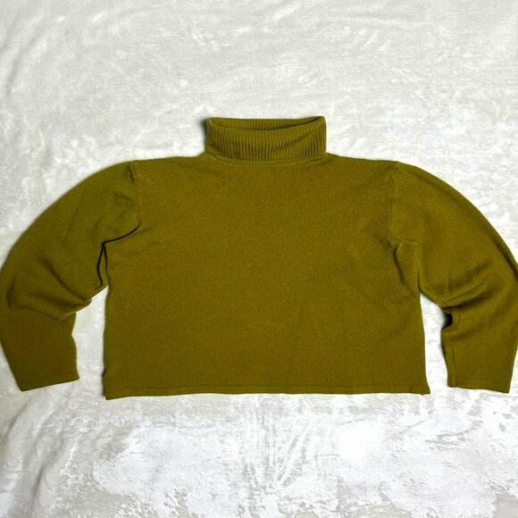 Henri Bendel Crop Sweater Women's S Avocado Merino Wool Turtleneck Class Elevate - Picture 1 of 10